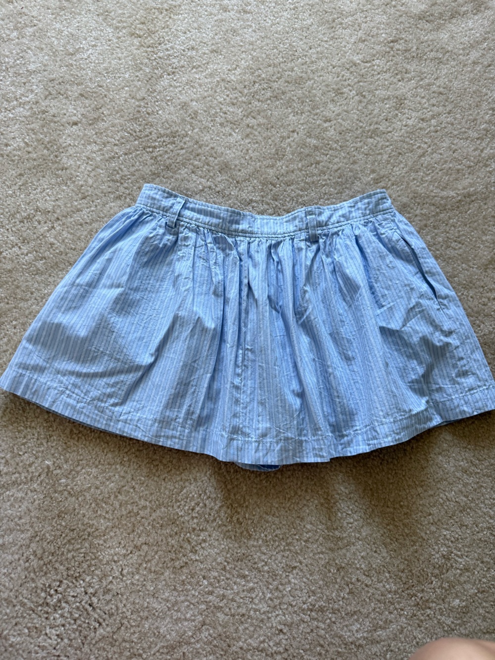 Zara Light Blue Striped Cotton Mini Skort